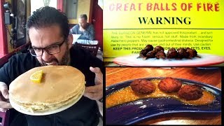 Man Cakes \& Great Balls of Fire Challenge in Portland *both from Man vs Food!*  | Freak Eating