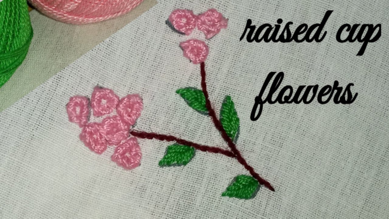 Raised cup flowers embroidery design by Discover Embroidery