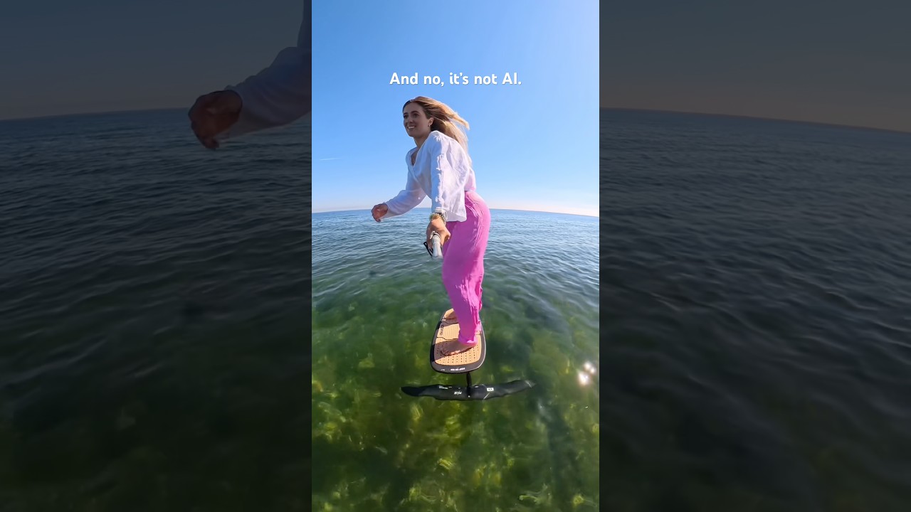 Everyone thinks this is AI ?! #surfgirl #pumpfoiling #surfgirl #satisfying #ootd #watersports