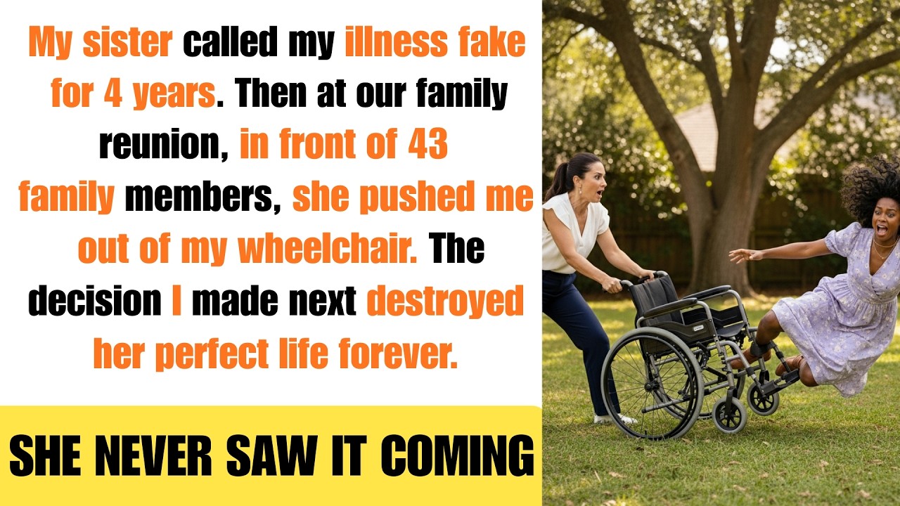 My sister pushed me out of my wheelchair at our family reunion. 