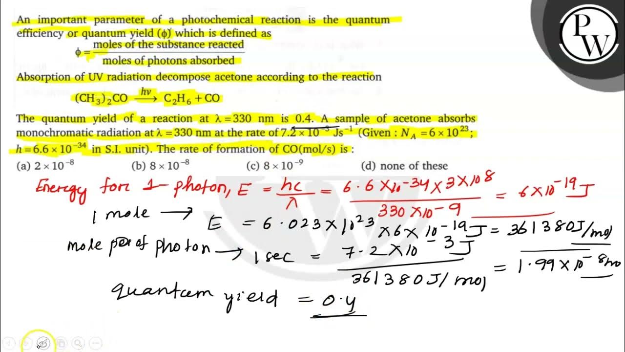 An important parameter of a photochemical reaction is the quantum