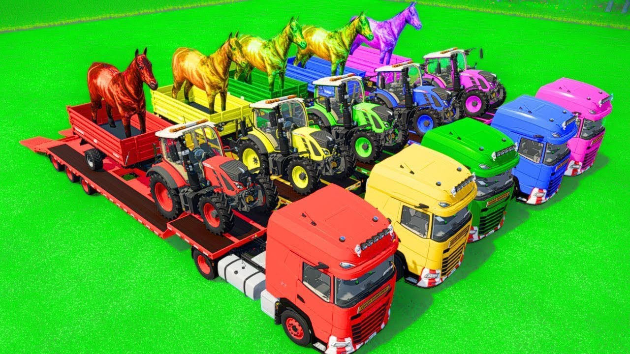 ROAD TRAIN OF COLORS! TRANSPORTING LAVENDER with GIANT TRACTORS & TESLA ...