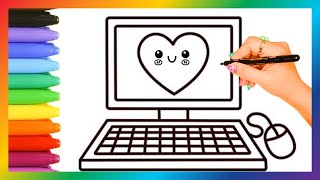 How to draw a cute COMPUTER:Drawing for kids