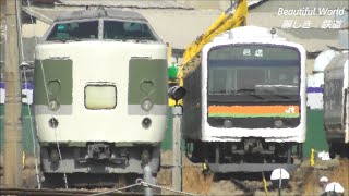 209系ﾊｴ64編成(川越車) 廃車置き場に189系と並んで留置される！2020.4.3 JR長野総合車両センター　　panasd 1662