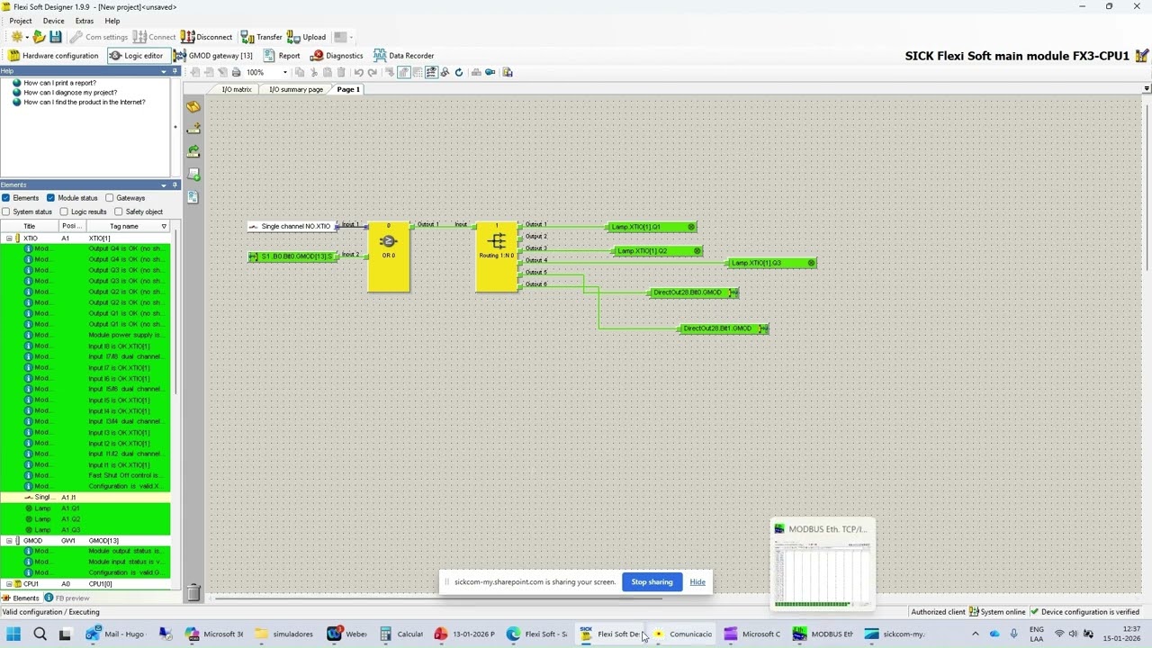 Comunicacion Modbus TCP FlexiSoft SICK y PLC Unitronics visilogic