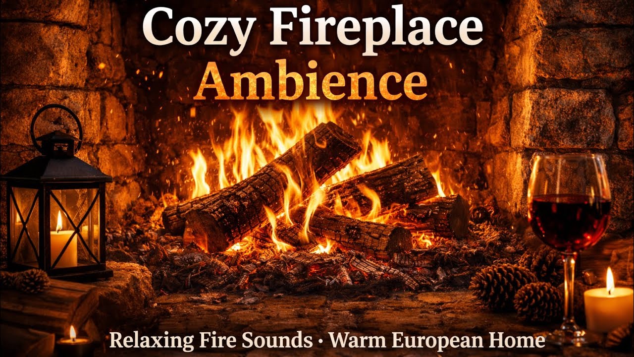 30 Minutes Cozy Fireplace Ambience | Relaxing Fire Sounds • Warm European Home