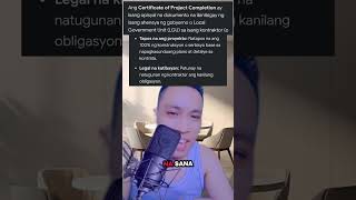 Certificate of completion ay mahalaga sa isang project ng goberno bakit inalis ito ni dutirty.