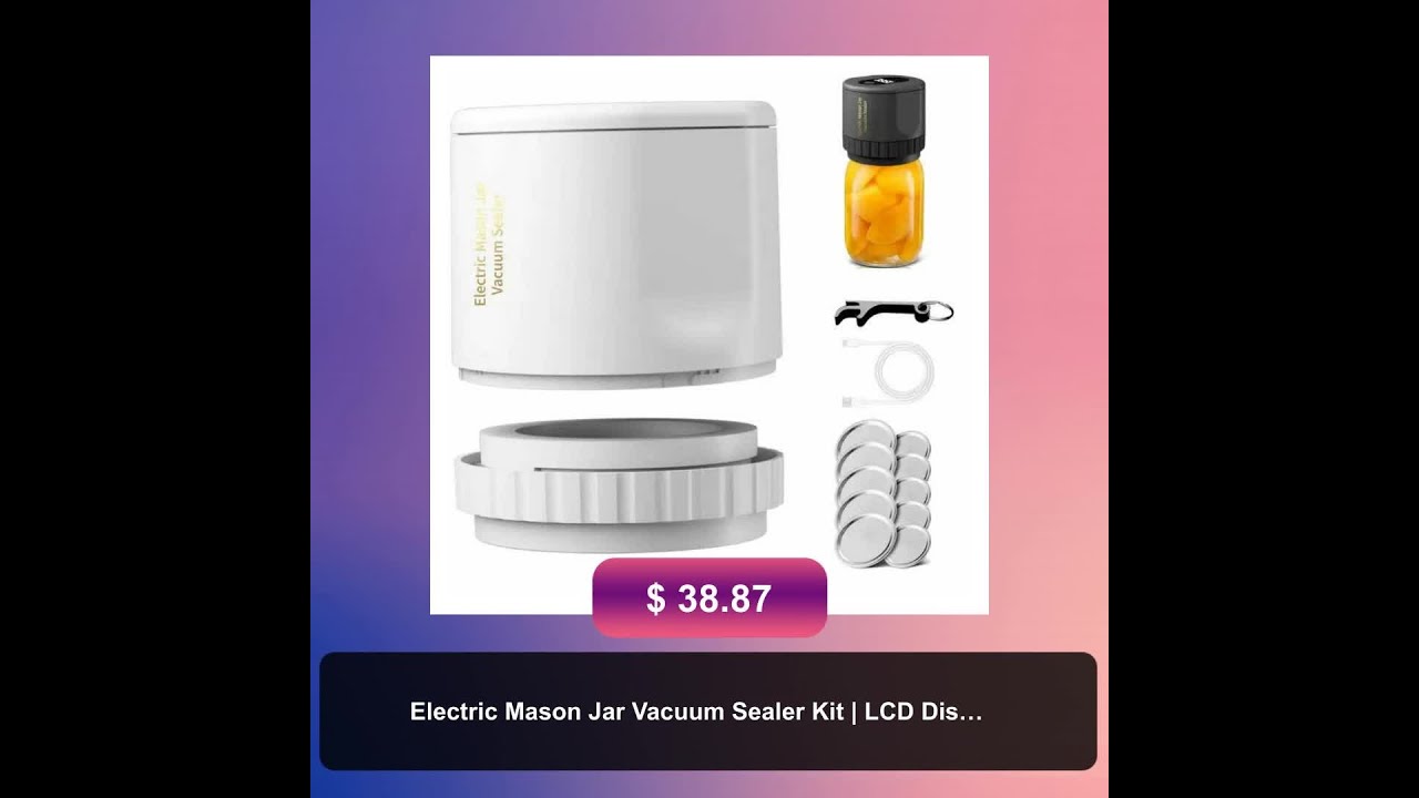 Electric Mason Jar Vacuum Sealer Kit | LCD Display | Food Preservation System for Wide & Regular ...