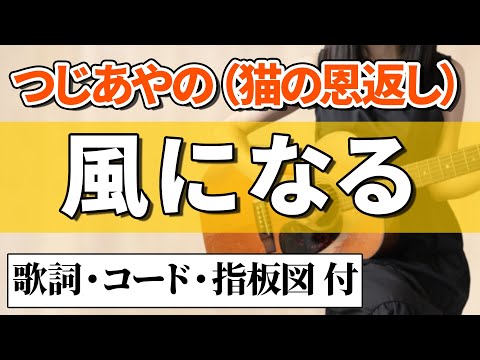【簡単コード】つじあやの『風になる』アコギ弾き語りカバー【歌詞コード指板図付】猫の恩返し Ayano Tsuji"Kazeni Naru" The Cat Returns