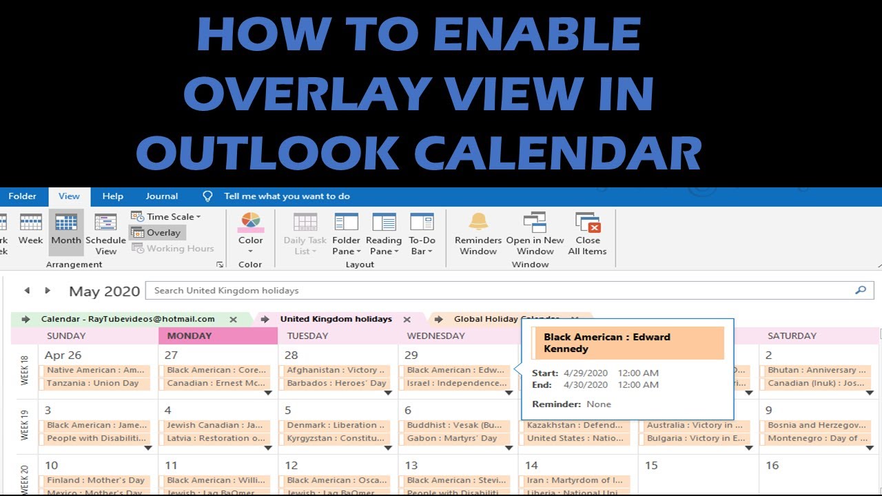 How to enable overlay view in Outlook calendar YouTube