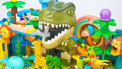 Satisfying Building Blocks Marble Run I love dinosaurs ! A block coaster full of amazing features