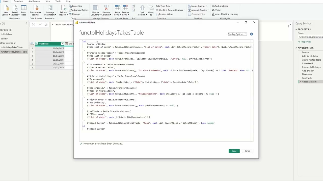 113 - Count and show holidays and weekends between dates