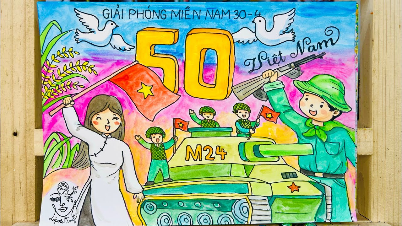 Hướng dẫn bé vẽ tranh Chào mừng 50 năm ngày Giải phóng miền Nam Việt
