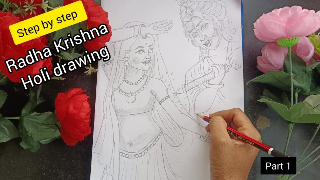 ✨Holi special Radha 💞 Krishna #drawing step by step outline tutorial part1