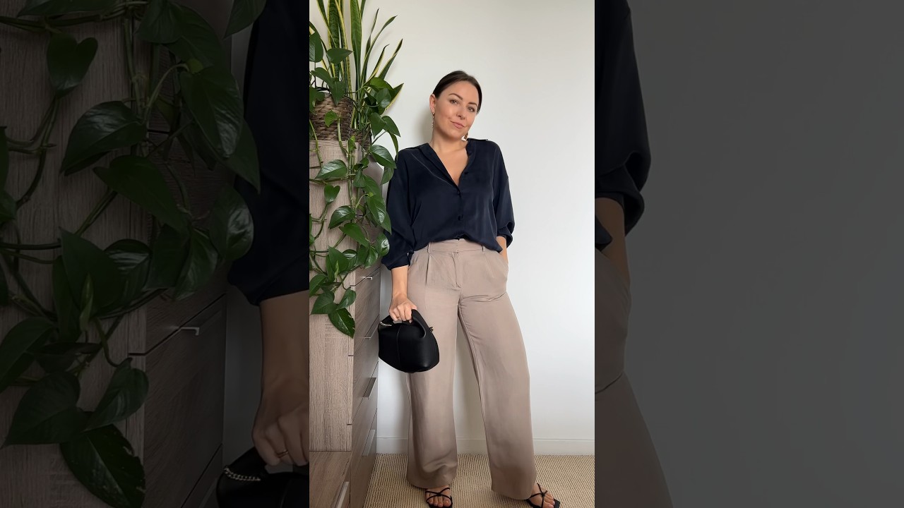GREIGE TROUSERS AND NAVY SILK SHIRT - IN LOVE WITH THIS COLOUR COMBINATION 😍