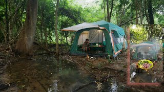 Camping and cooking បោះតង់រកកង្កែបស្ងោរជ្រក់ម្នាក់ឯងក្នុងព្រៃ