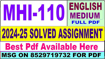 MHI 110 solved assignment 2024-25 || mhi 110 solved assignment 2025 in English || ignou mhi110
