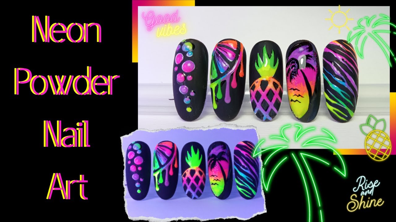 Neon Powder Nail Art ~ Nail Art 2021 ~ How To Create Neon Powder Nail Art  Designs ~ Easy Nail Art 