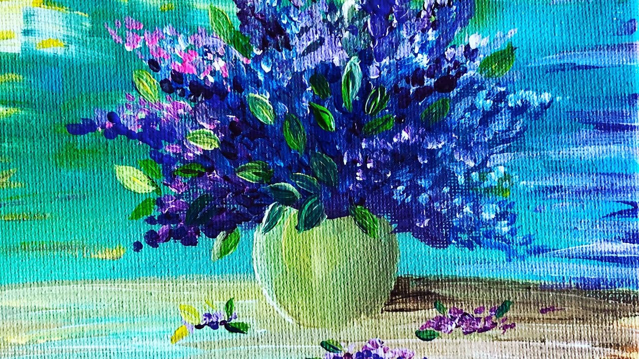 Lilacs flowers still life arttherapy. Acrylic on canvas