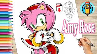 Draw and color AMY ROSE from Sonic 💖🦔 | Drawings for Kids