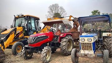 JCB 3DX Backhoe Machine Loading Red Mud In Mahindra Yuvo And Swaraj Tractor Trolley | Jcb 3dx Dozer