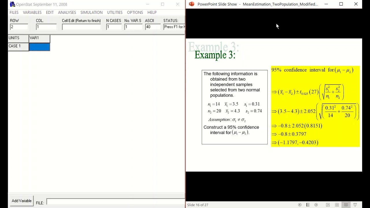 STA210 : Constructing Confidence Interval with OPENSTAT - YouTube