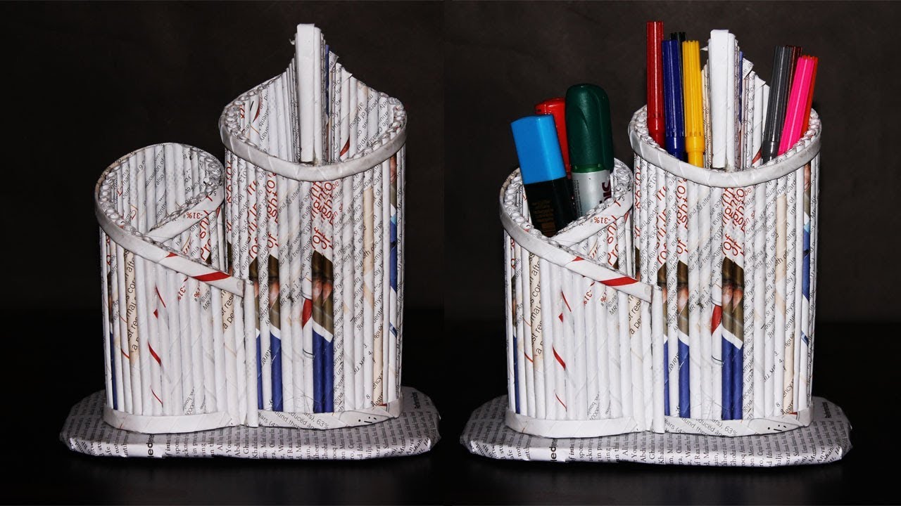 How to make a Newspaper pen Stand_Holder_Pencil Stand. YouTube