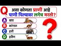 असा कोणता प्राणी आहे पाणी पिल्यावर लगेच मरतो? Interesting Gk | Gk in Marathi | GK QUIZ MARATHI