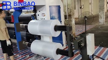 How to unload finished film rolls from the turret slitting machine with push arm and tower?