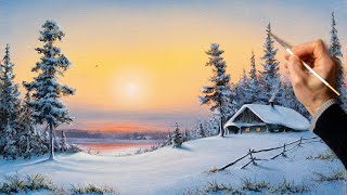 👍 Acrylic Landscape Painting - Winter Sunset / Easy Art / Drawing Lessons / Satisfying Relaxing