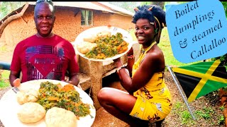 African tries cooking Jamaican Boiled dumplings with steamed Callaloo🇯🇲🇯🇲@Jamaicanuncle