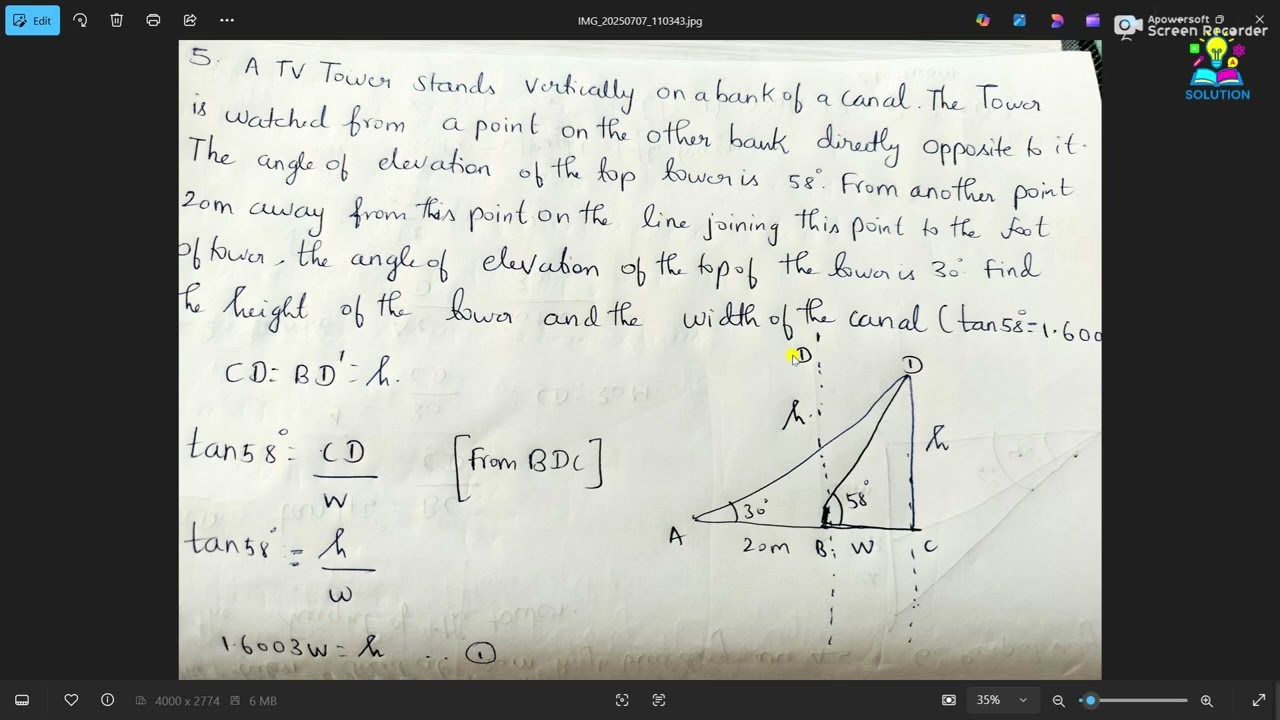 10th Standard Maths Trigonometry Line Of Sight, Angle of Depression, Angle of Elevation Part 4