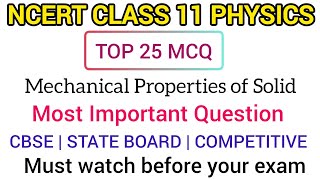 Most Important MCQs || Chapter 9. Mechanical Properties of Solids || Class 11th Physics