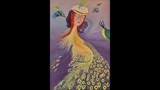 Sissy Mihailova La Donna Pavone Olio - Acrilico Su Tela Di 35X50Cm. Metamorfosi. Moonart2024