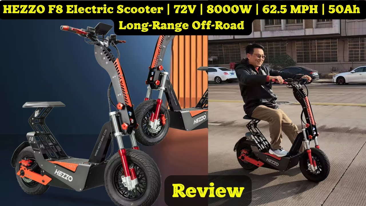 HEZZO F8 Electric Scooter 16-Inch Foldable 72V 8000W 62.5 MPH 50Ah Long-Range Off-Road E-Scooter