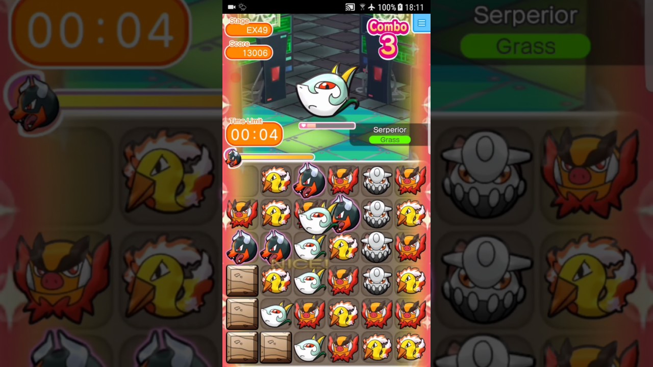 Pokemon Shuffle Mobile Expert Stage EX49 Serperior ITEMLESS & Caught with Great Ball『ポケとる スマホ版』