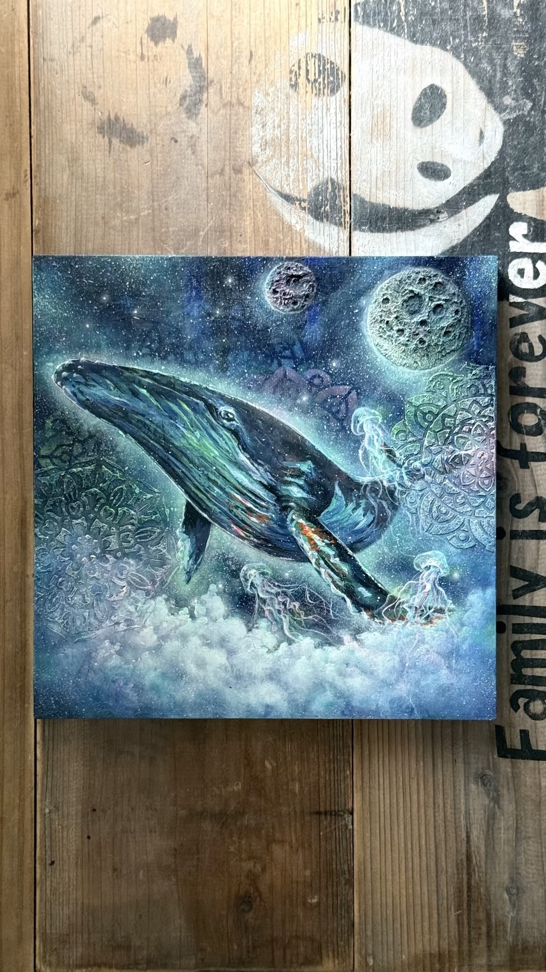 アクリル画】宇宙を泳ぐクジラを描く。/ From the Sea to the Universe アクリル画】宇宙を泳ぐクジラを描く。/ From the Sea to the Universe