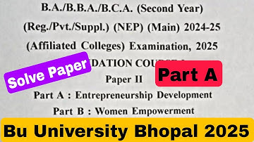 ba bba bca 2nd Year foundation course Entrepreneurship development paper bu university bhopal 2025