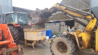 Mixing concrete, cow shed maintenance.