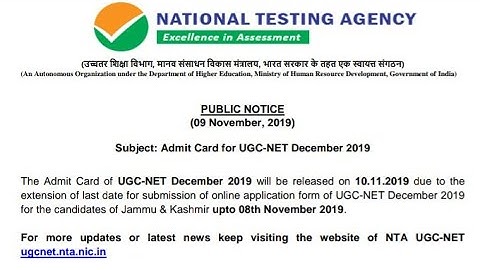Admit Card UGC NET December 2019 Latest Update