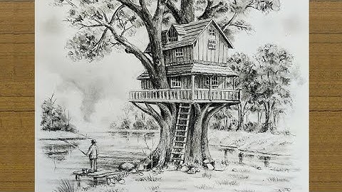 How To Draw Three House || A Tree House Landscape Scenery Pencil Drawing 