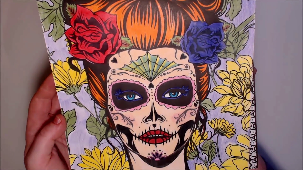 Happy Halloween Skull Colouring Page Day Of The Dead Adult Colouring Book Youtube