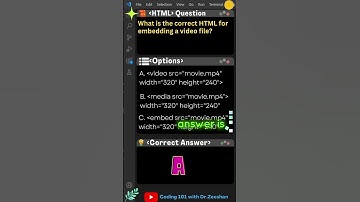 HTML Quiz 26: What is the correct HTML for embedding a video file? #html #css #coding #education