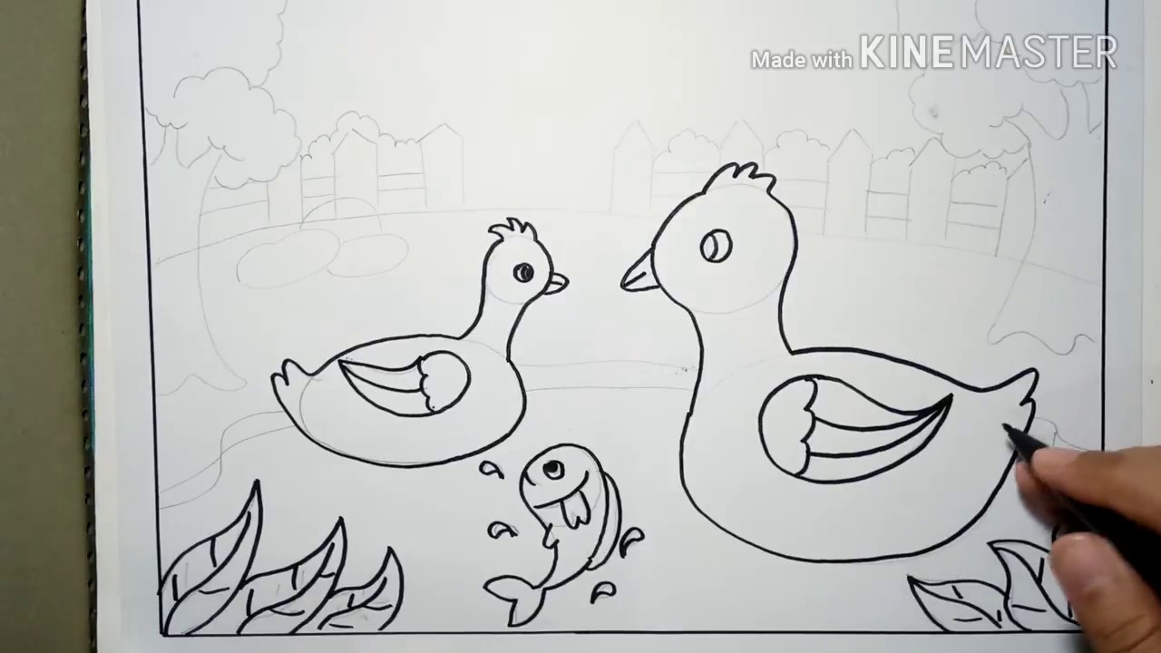 Menggambar Bebek Berenang Di Kolam Dengan Cara Mudah Youtube