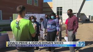 Coach Prime and OOFUS donate shoes to teachers, staff at Blackburn Middle School