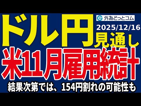 ドル/円、154円割れ試す！？米11月雇用統計が労働市場の減速を一段と意識させるかどうか（今夜のFX予想）2025/12/16 #外為ドキッ