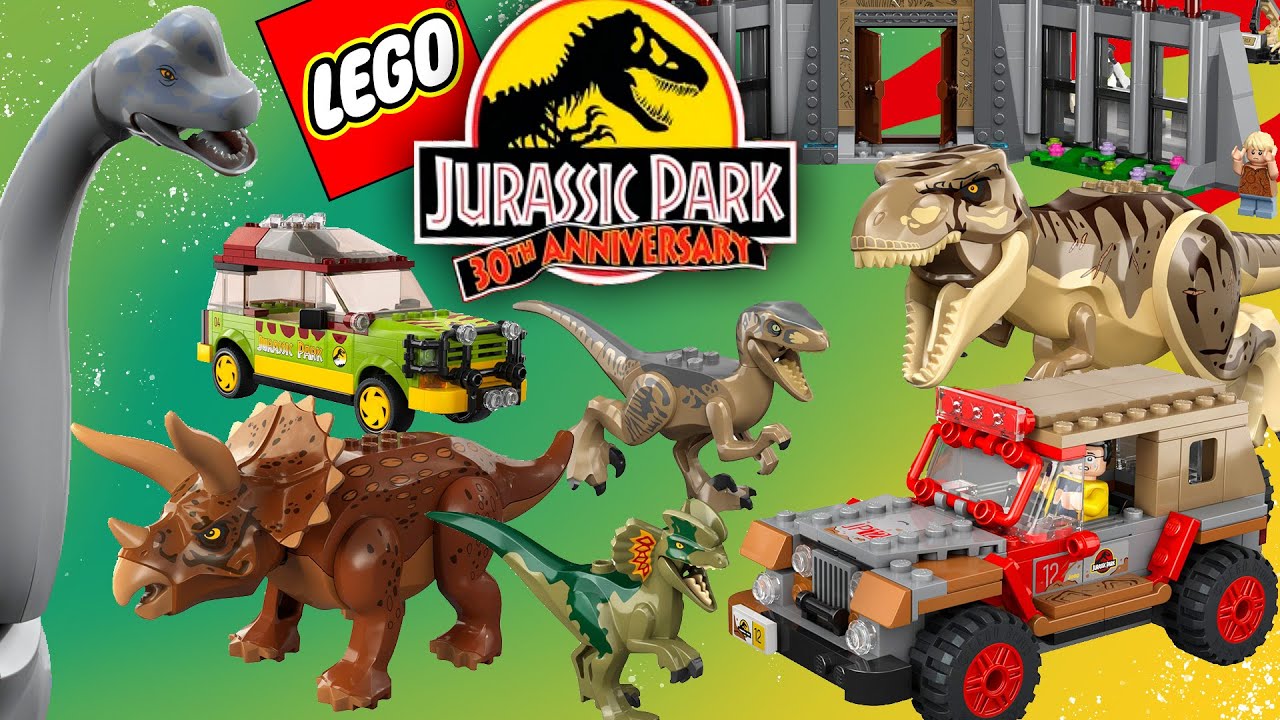 LEGO Jurassic Park unveiled! Brachiosaurus, Visitor Center, Triceratops, Jeeps plural! - YouTube
