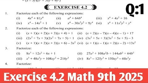 Exercise 4.2 Class 9th Math new Book  PCTB SNC 2025 | 9th Math unit 4 Factorization ptbb 2025