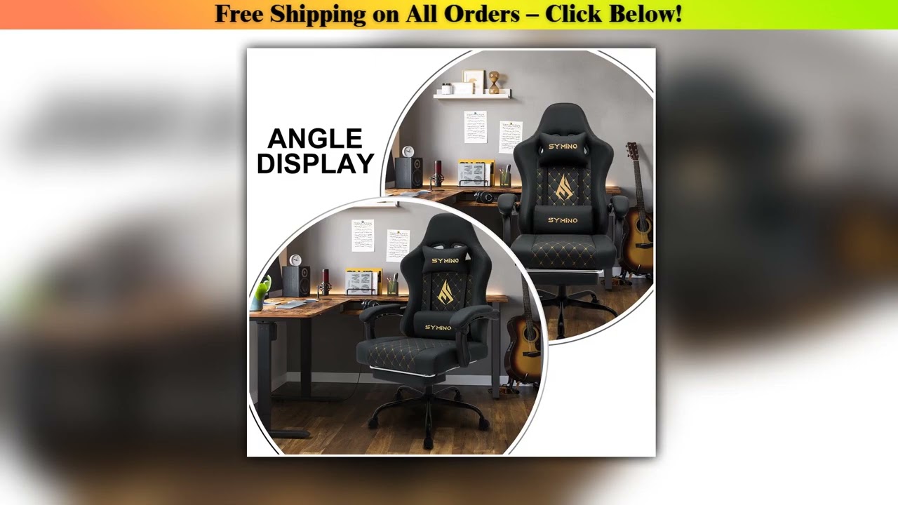 Symino Gaming Chair in Racing Style, Office Chair with Footrest &Adjustable Armrests, 200 kg Load