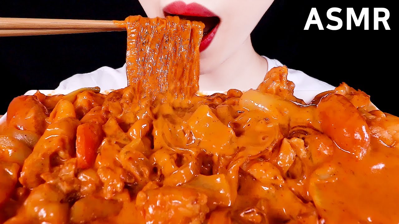 ASMR CREAMY ROSE JJIMDAK (BRAISED CHICKEN), GLASS NOODLES 꾸덕꾸덕 로제찜닭, 납작당면 EATING SOUNDS MUKBANG 먹방
